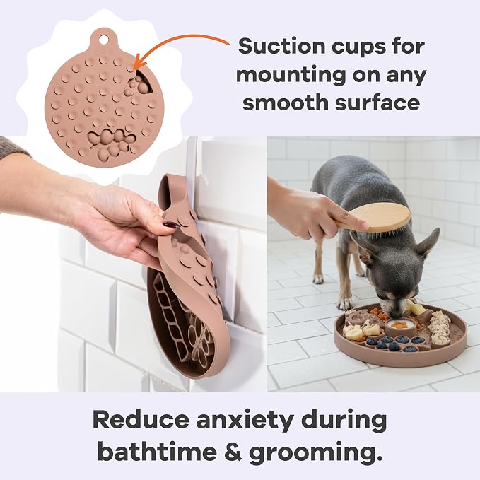 Awoo Smorgasboard - Silicone Dog and Puppy Lick Mat and Slow Feeder with Suction Cups - Non-Slip, Dishwasher Safe Pet Dish - Extends Mealtime for Fast Eaters - for Wet & Dry Food (Toast)