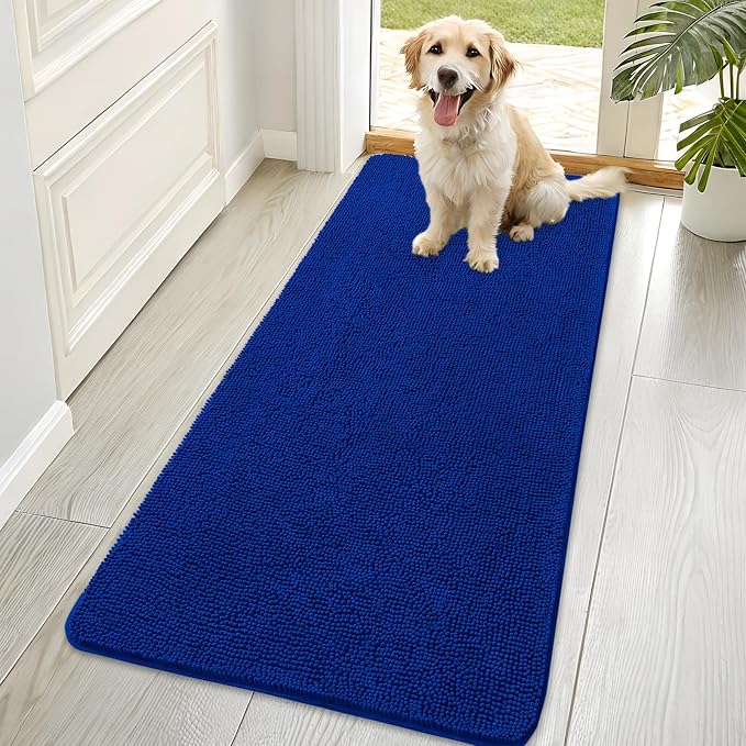 OLANLY Dog Door Mat for Muddy Paws 70x35, Super Absorbent Chenille Mud Mat | Royal Blue, Absorbs Moisture and Dirt, Non-Slip Machine Washable Doormat, Quick-Drying Indoor Entryway Floor Carpet for Dogs