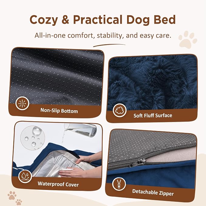 Comfort Expression Orthopedic Dog Bed for Extra Large Dogs with Bolster | Waterproof Dog Couch Bed with Washable Cover & Non-Slip Bottom, Supportive Egg Crate Foam Big Dog Bed, 53x42Inch