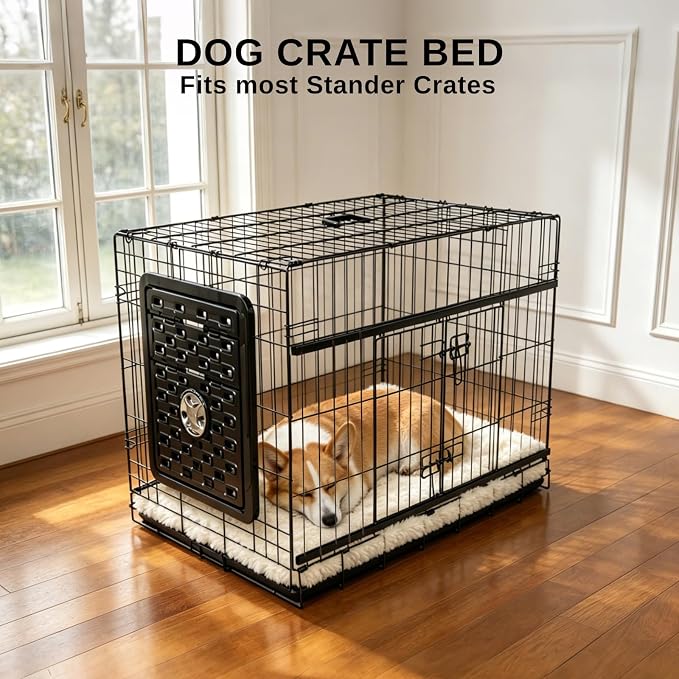 Reversible Dog Crate Mat for X-Large Dogs,Oxford & Fleece,47"x29",Beige | 1.2" Fill Preserves Crate Height,Fleece Cozy,Wipes Clean,Splash-Proof,Machine Washable, Folds Flat For 30" Wire Crate & Go