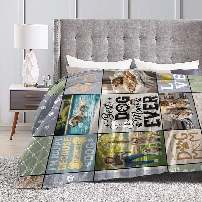 Nxwdwqa Personalized Dog Mom Blanket Throws with Photos, Custom Pet Mom Blanket, Dog Gifts for Pet Lovers, Customized Puppy Blanket for Adult Kid Birthday Christmas Fathers Mothers Valentines Gift