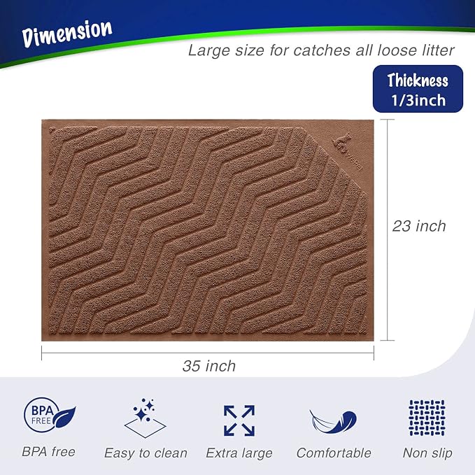 Cat Litter Box Mat U02.2, Kitty Premium PVC Pad, Durable Trapping Rug, Phthalate Free, Urine-Resistant, Scatter Control, L 35 x 23, Brown