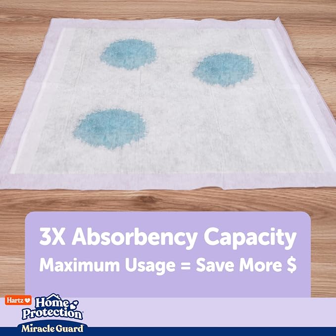 Hartz Miracle Guard Dog and Puppy Dog Pads Max Absorbency 24 Hour Use Odor Eliminating Lavender Scented No Leaks, X-Large Size 30 Count