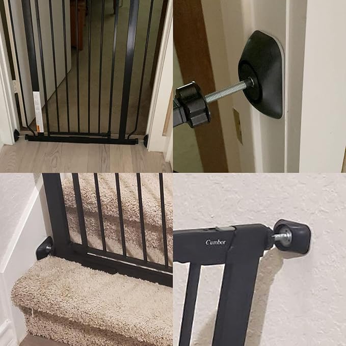 Baby Gate Extender Extention-4 Pack Baby and Pet Safety Stair Gate Threaded Spindle Rods Replacement Parts Bundle with Wall Protector (Round-Black-4 Pack)
