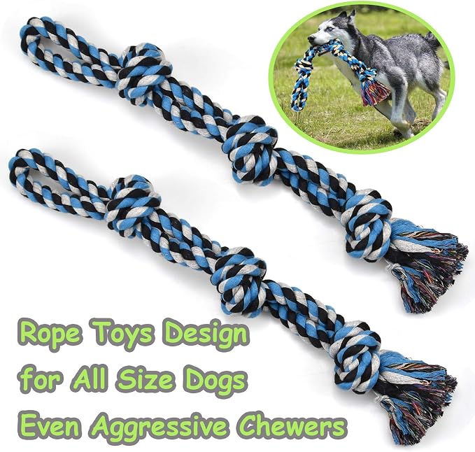 LECHONG Rope Dog Toys for Aggressive Chewers Large Breed Medium Breed, Small Dog Puppy Teething Chew Toys Heavy Duty Dental Dog Rope Toys Prevents Boredom and Relieves Stress