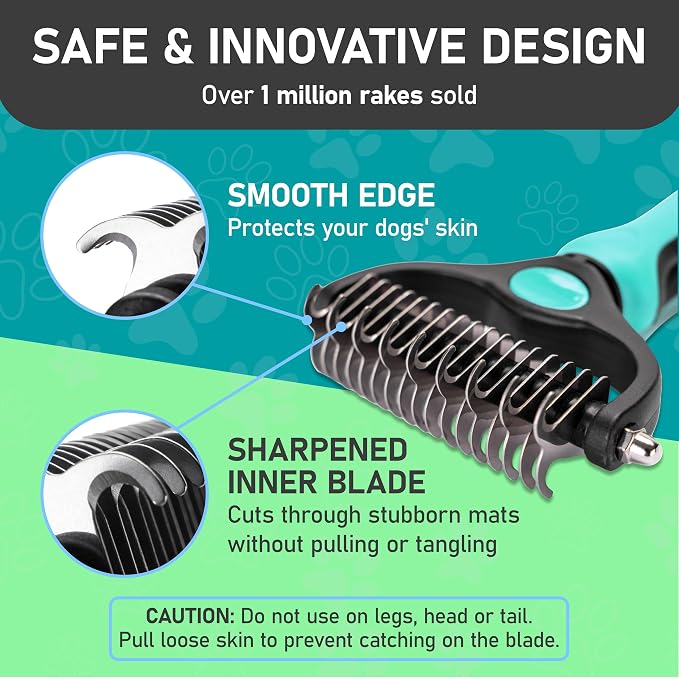 Maxpower Planet Hair Brush - Double Sided Shedding, Dematting Undercoat Rake for Dogs and Cats - Extra Wide Dog Grooming Brush, Reduce Shedding by 95%, Turquoise (Pack of 2)
