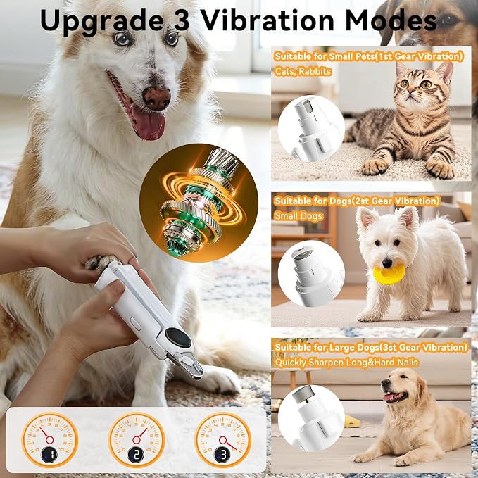 Dog Nails Clippers & Grinders - 2in1 Trimmer with LCD Display and LED Lights Cat Claw Nail File with Protective Guard Rechargeable Electric Pet Toenail Silent Grooming Pro