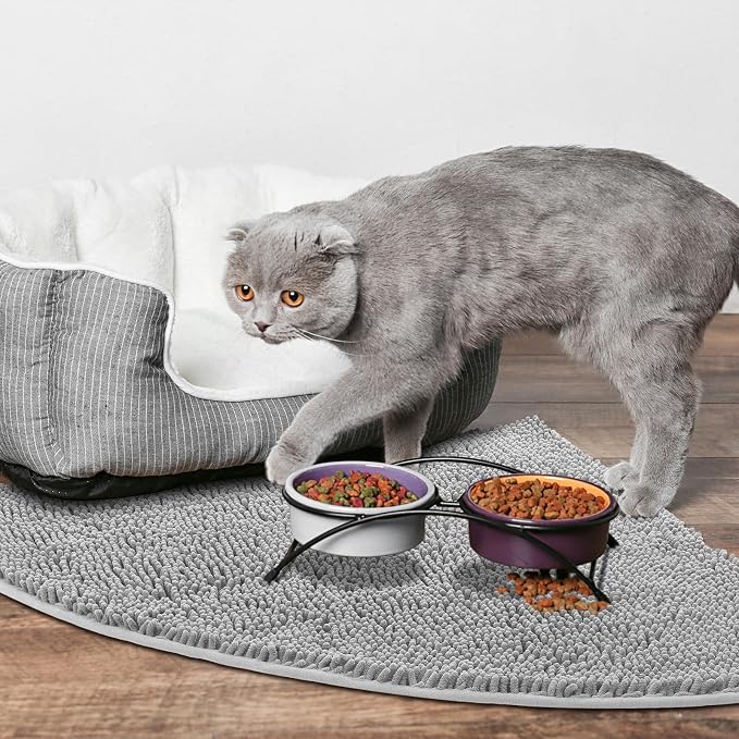 Tinideya Corner Cat Litter Mat 31"x 31" Kitty Litter Box Trapping Mat Large Waterproof Corner Rug Non Slip, Easy Clean, Machine Washable(Light Gray)