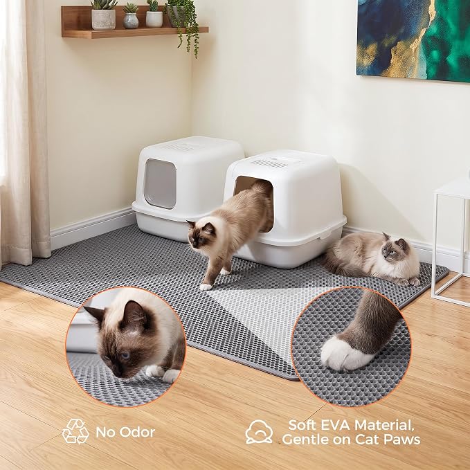 2Packs Cat Litter Mat 47"x36", XL Litter Mat for Litter Box Mat | Large Double Layer Honeycomb Cat Mat, Urine-Proof Soft kitty Cat Litter Trapping Mat, Easy Clean Rinse with Water Grey