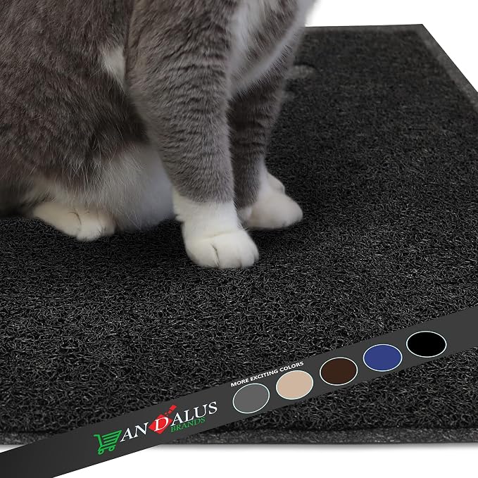 Andalus Extra Large Cat Litter Mat, Pack of 1 - Waterproof, Non-Slip & Easy to Clean Cat Litter Box Mat for Extra Efficient Pet Litter-Trapping, Black (35” X 23”)