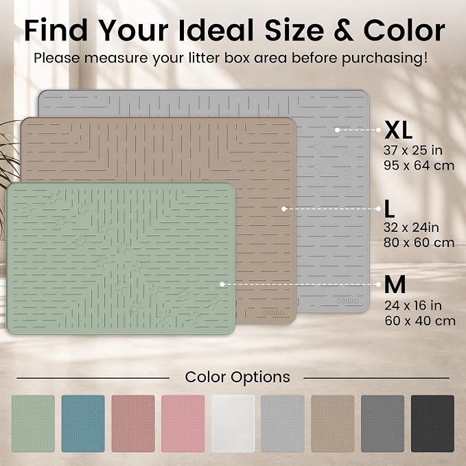 OHMO Cat Litter Mat 23.5x16 Silicone Trapping Mat Sage Green | for Kitty Litter Box, Easy Clean, BPA Free Rubber, Center Litter Collection, Easy Pour-Back, Waterproof, Odor-Resistant