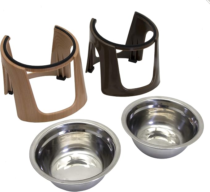 SportPet Food Bowls_Raised Stainless Steel Bowl_Gravity Feeder and Waterer,Brown