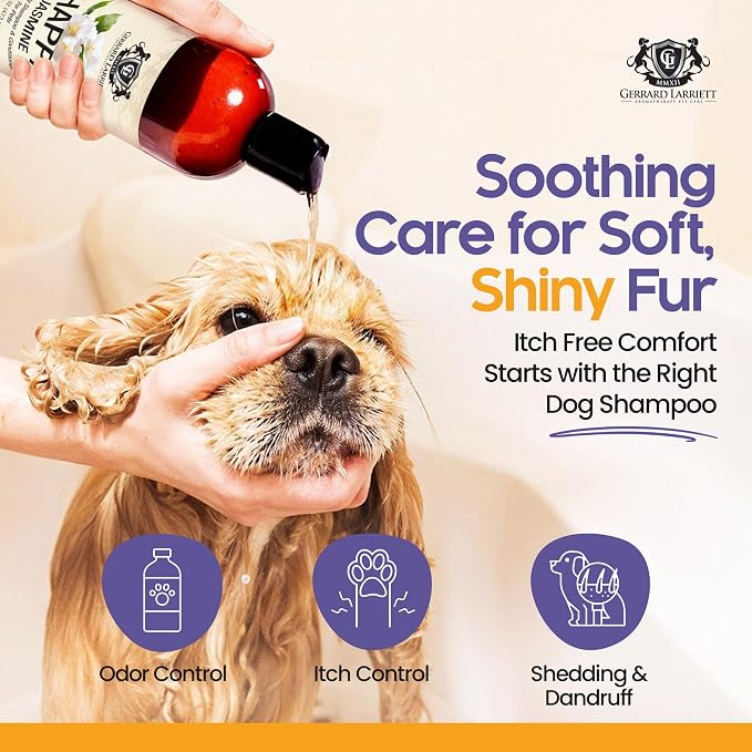 Dog Shampoo and Conditioner Itchy Skin Relief Happy Jasmine 16oz Hypoallergenic Dog Shampoo and Conditioner Sensitive Skin for Smelly Dogs, Aloe Vera & Oatmeal Puppy Soap by Gerrard Larriett