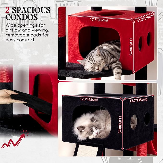 Globlazer 83inch Sturdy Gothic Multi-Level Tall Cat Tower, S83G, Blood-Goth | Extra Large Heavy Duty Cat Tree for Indoor Large Adult Cats Kittens with 2 Cat Condo, 8 Scratching Post, 2 Hammock