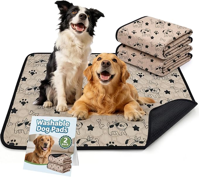 BAEJMJK Washable Reusable Dog Pee Pads, 4-Layer Super Absorbent Dog Crate Mats Waterproof Non-Slip Leak-Proof for Daily Indoor Use, Playpen, Puppy Potty & Travel(28"x40",Coffee 2-Pack)