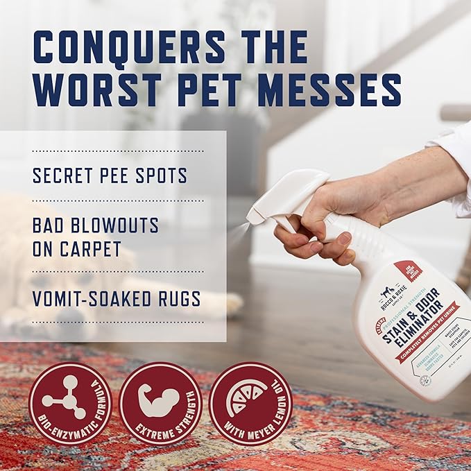 Rocco & Roxie Extreme Enzyme Stain & Odor Eliminator Spray | Bio-enzymatic + mineral formula; Meyer lemon scent; for carpets, bedding, litter boxes, crates, cars & laundry; made in USA