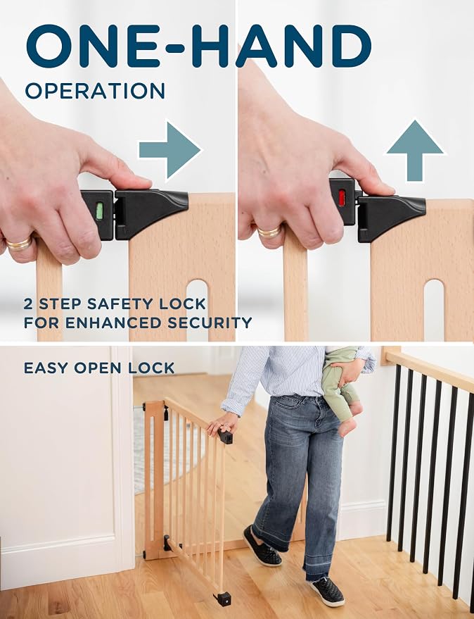 Baby Delight SizeWise™ Wood Pressure Mounted Safety Gate 34.25"-38.18" | Extra-Wide Passage | Auto-Close Two-Way Opening | Easy Installation | PEFC Certified Beech Wood (28.7" Passage)