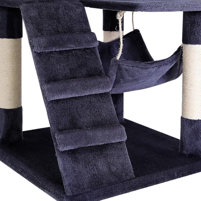 lionto Scratching Tree for Cats with Hammock & Tunnel, Height 52,4 in, cat Tree with sisal Rope & Soft Plush, Cozy Lying Areas & Caves, Suitable for Small & Large Cats, Dark Gray