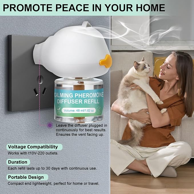 Cat Calming Pheromone Diffuser 4 in 1 Kit Cat Relaxing Pheromone Diffuser Relieve Anxiety Reduce Fighting Spraying and Scratching 48ml Refill