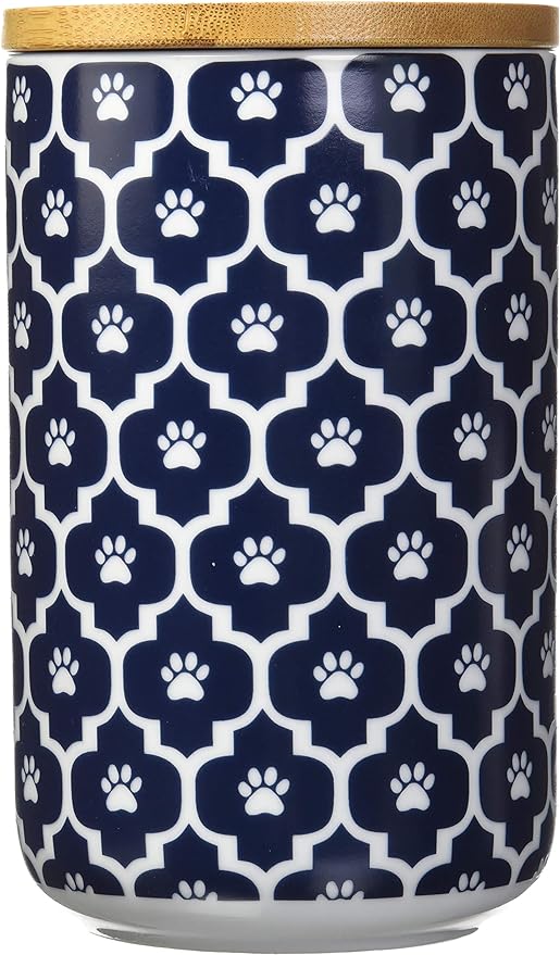 Bone Dry Lattice Collection Pet Bowl & Canister, Treat Canister, 4x6.5", Nautical Blue