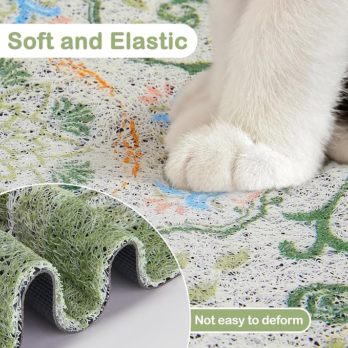 Glittme Cat Litter Mat, 47"x35" Non-Slip Washable Trapping Mat for Cats | Litter Trapping Mat With Thick PVC Coil To Catch Scatter, Soft On Paws And Waterproof Bottom To Protect Floors