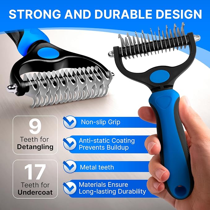 Dog Rake Brush for Shedding – Undercoat Deshedding Tool for Long & Thick Hair Dogs, Removes Loose Fur, Reduces Mats