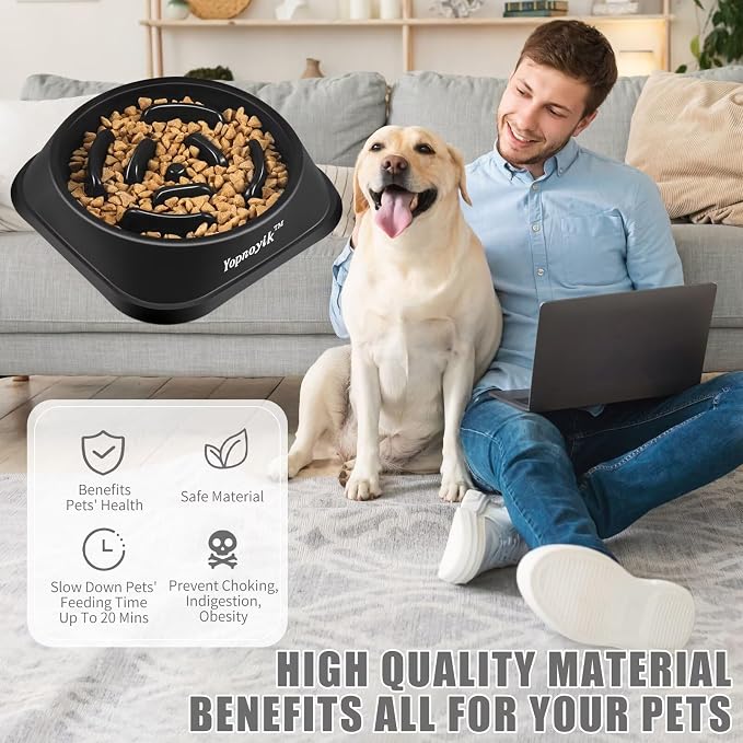 Yopnoyik Slow Feeder Dog Bowls for Healthy Eating, Non-Slip and Anti-Choking Design, Reduces Bloating & Overeating for Large Dogs, Easy to Clean