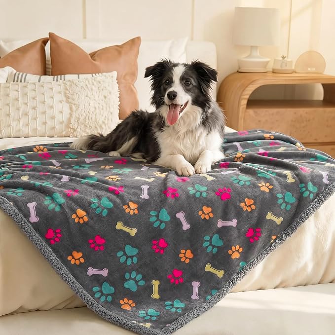 Luciphia Waterproof Pet Blankets for Couch Sofa Bed Cover Cat Liquid Pee Proof Washable Soft Fluffy Large Dog Blanket Reversible Furniture Protection Puppy Grey Bone Thicken X-Large（85" x 57"）