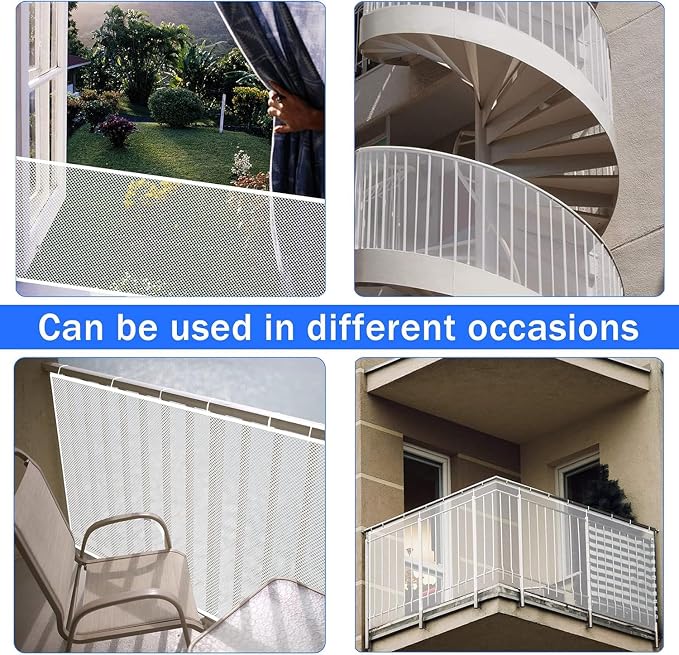 Baby Gate for Stairs, Banister Guard for Kids, Pets, Toys, 2 Sets 21.6 ft L x 2.6 ft H Mesh Netting Safety Net for Balcony Rail Stair, Stairway Net Safety Products for Indoor & Outdoor (White)