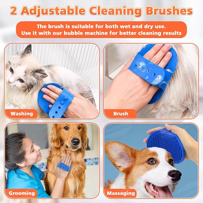 Homrich Electric Dog Soap Dispenser, Automatic Dog Cleaning Foam Machine, Dog Shampoo Sprayer with Brush for Dog and Cat Bathing, Shampoo Foamer for Pet Bathing, Bathroom, Kitchen Sink