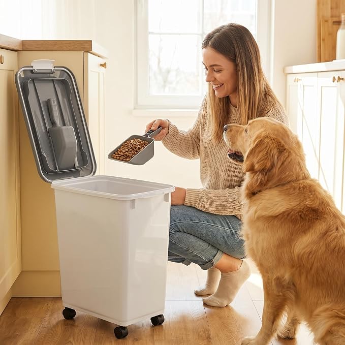 30 Lbs Airtight Pet Food Storage Container with Scoop Dog Cat Food Bin | dog food container airtight;cat food storage bin airtight;apartment pet food storage;