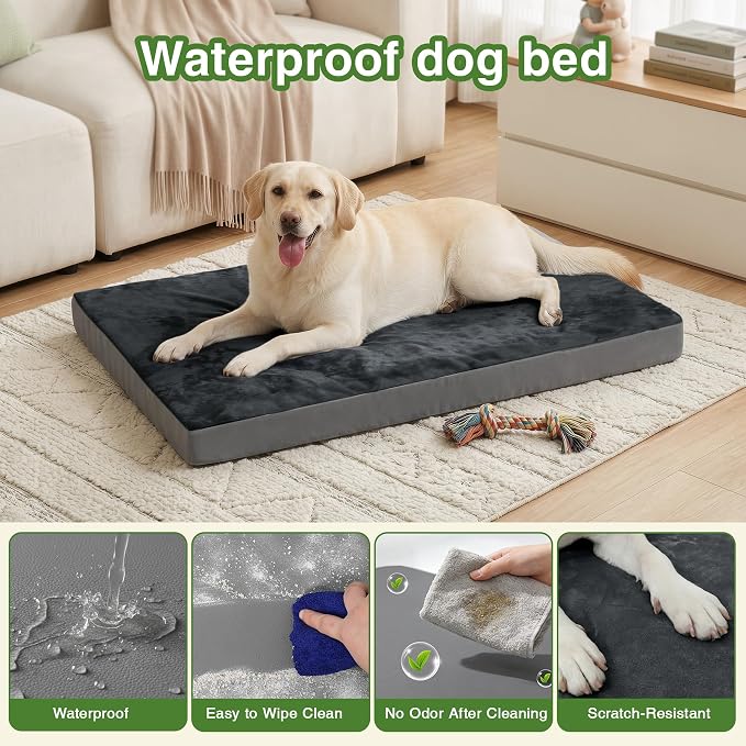 Waterproof XXL Dog Beds Large Sized Dogs, Outdoor Washable Crate Pad 48 inch, Jumbo XXLarge Orthopedic Foam Pet Bed with Removable Cover Reversible, Anti-Slip Kennel Pad, 47"x29", Dark Gray
