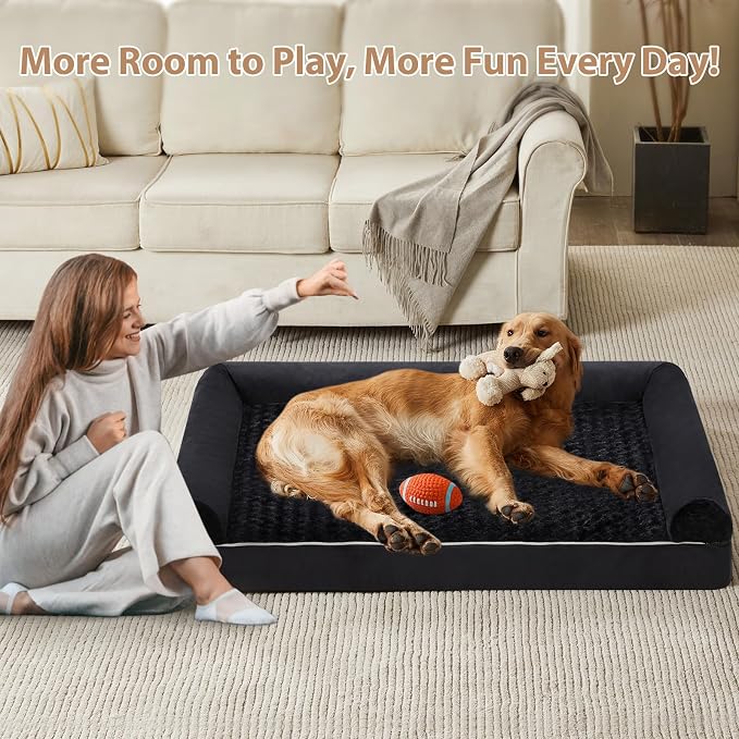 BFPETHOME Orthopedic Washable XXL Dog Bed for Senior Dog Cozy Sleep | Extra Large Waterproof Big Soft Pet Couch Bed for Dogs Relax with Removable Cover Supportive Egg Crate Foam Black 54x36 Inch