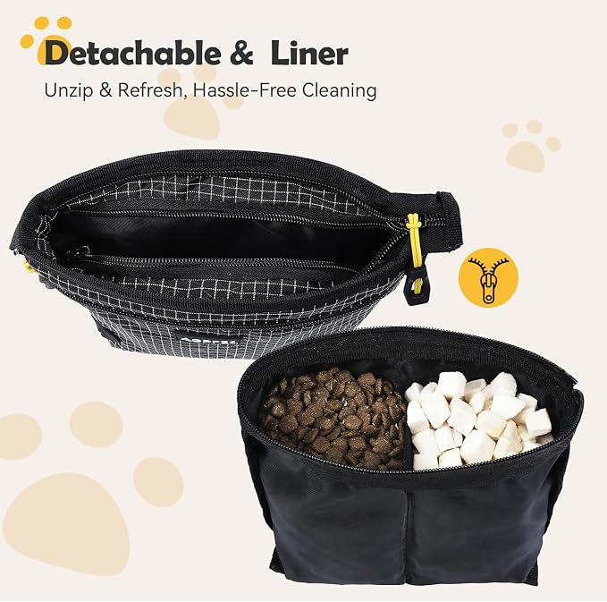 AGPTEK Dog Training Treat Pouch, Magnetic Dog Walking Pouch | Removable/Split Snack Bag, Poop Bag Dispenser, Quick Access,Water-Resistant, Hands-Free for Training, Walk, Hiking, Run