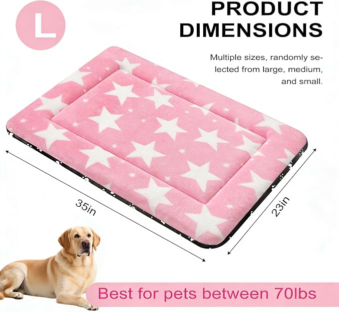 Dog Bed Mat, Reversible Crate Pad & Durable Dog Bed - Machine Washable Kennel Mat with Ultra Soft for Large Dogs (Big&Small Stars Pink, 35" L*23" W*1.5" Th)