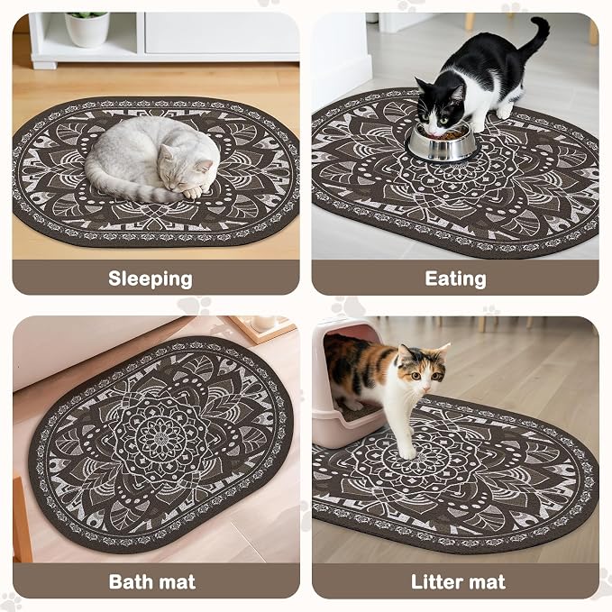 Glittme 33"x22" Cat Litter Mat with Mesh Design - Non-Slip & Waterproof Litter Trapping Pad for Litter Box Soft Texture for Pets,Dark Brown