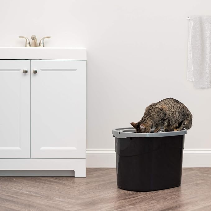 IRIS USA Large Top Entry Cat Litter Box with Lid, Enclosed Covered Cat Litter Box for Indoor Cats, Dog Proof Design, Odor Control, Litter Tracking Reduction, Scoop Included, Black/Gray