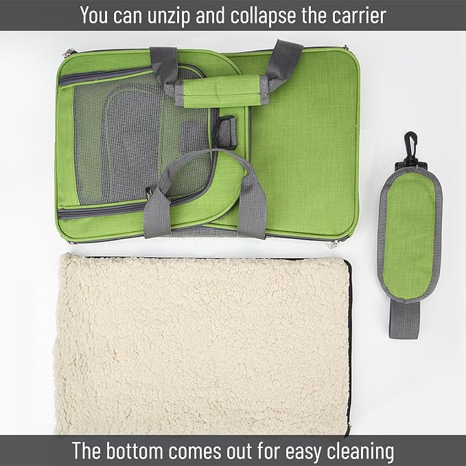 Mr. Pen- Pet Carrier, 17.5" x 11.2" x 11.5", Medium Size, Green | Portable Travel Carrier for Small Pets, Cats & Small Dogs, Breathable Mesh, Safety Inner Leash