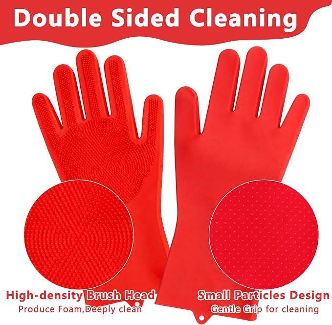 Pet Grooming Gloves—Dog Washing Gloves with High-Density Teeth, Dog Bath Scrubber with Enhanced Five Finger Design, Silicone Gloves for Dogs and Cats Bathing, Massage (Bright Red)