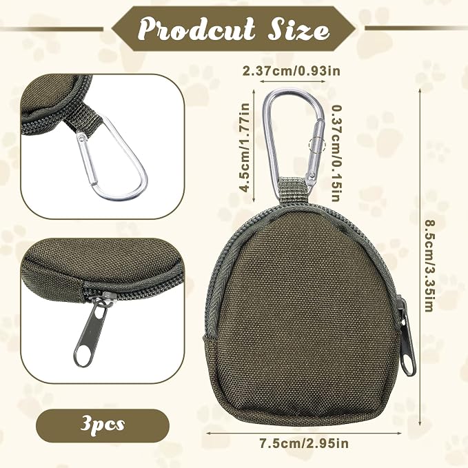 3 Pcs Dog Treat Pouch, Portable Pet Training Reward Pouch, Small Puppy Treat Bag for Leash, Hand Free Dog Walking Bag with Carabiner Zipper Closure for Puppy Travel or Outdoor Use
