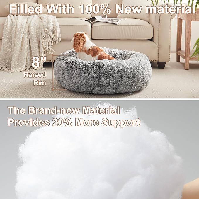 30 inches Donut Dog Bed for Medium Dogs,Calming Fluffy Round Pet Bed with Removable & Washable Cover,Fits up to 45 lbs Pets(Dark Grey,Medium)