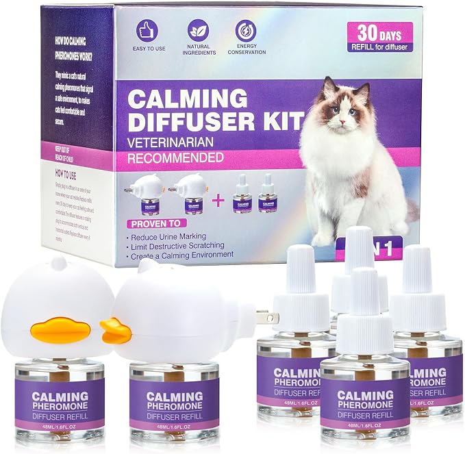 Tcllka Cat Calming Pheromone Diffuser Effectively Relieve Anxiety Stress Cat Calming Diffuser Comfort for Cats Refill Reduce Fighting Spraying and Scratching Calm Relaxing 48ml/Bottle Fits All Cats