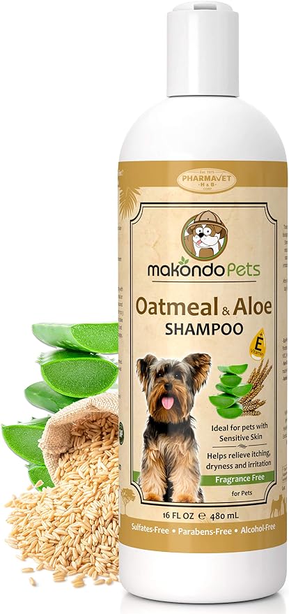Oatmeal Shampoo for Dogs with Aloe Vera. Mild for Sensitive Skin. 16 Oz | Hypoallergenic ideal for Allergies and Itching. Fragrance Free Puppy Shampoo. All Breeds and Ages.