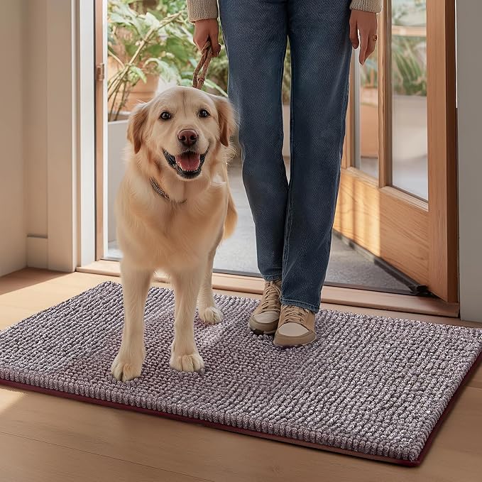 EHEYCIGA Super Absorbent Dog Door Mat for Muddy Paws 48x30 Inch Indoor, Front Doormat Outside Entrance, Quick Dry Chenille Washable Dog Crate Bed, Non-Slip Pet Rug Mud Mat Outdoor Entryway, Brown