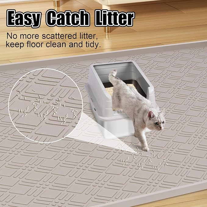Silicone Cat Litter Mat 42" x 29" Cat Mat for Litter Box, Khaki | Extra Large Cat Litter Trapping Mat for Floor, Waterproof, Non-Slip Kitty Litter Box Mat with Raised Edge, Easy to Clean