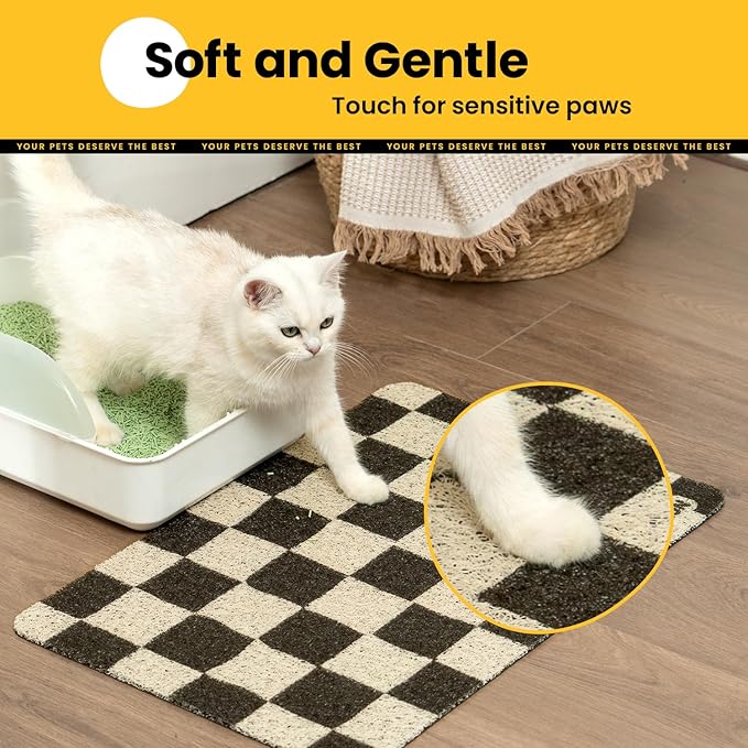 Conlun Cat Litter Mat Litter Trapping Mat, Premium Durable PVC Cute Cat Litter Box Mat, Non-Slip, Less Waste Kitty Litter Mat, Soft on Kitty’s Paws, 24”x 17” cat matts for litter, Chessboard