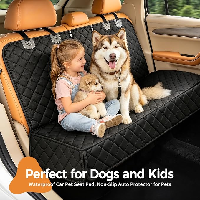 Yuntec Pet Car Seat Cover Back Seat Cover for Dogs Waterproof Dog Car Seat Cover Protector Scratchproof Durable Rear Seat Cover fits Middle Armrest for Cars Suvs Truck (57” Width) - Black