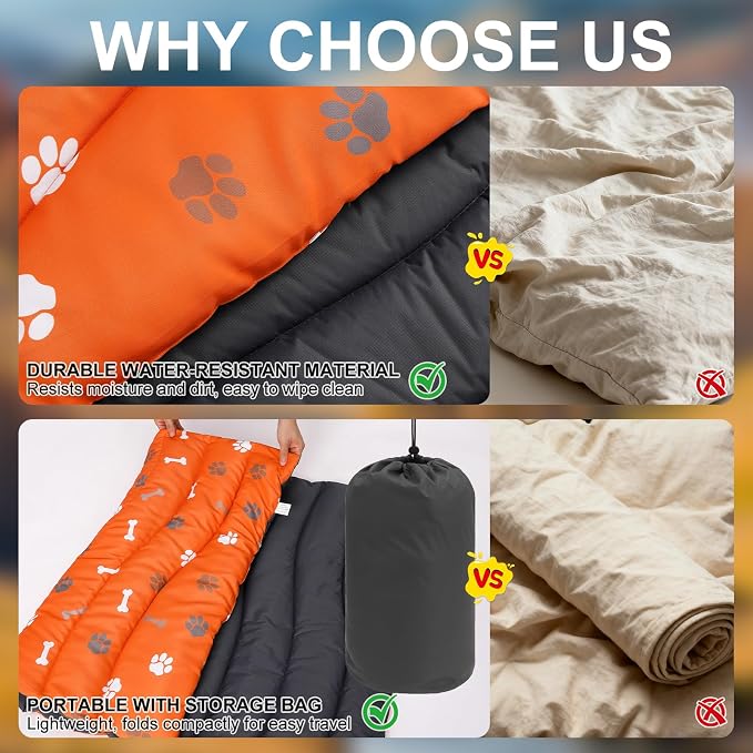 BINGPET Outdoor Travel Dog Bed for Large/Medium Dogs,Portable Waterproof Camping Mat with Carry Bag,Foldable Outside Bed,Machine Washable Indoor Pet Mat for Small,Medium and Large Dogs 26"x43"