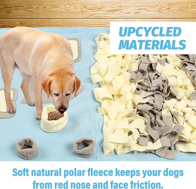 Snuffle Mat for Dogs: Slow Food Interactive Experience - 7 Enrichment Foraging Games for Large Dog Owners Needing to Burn Pet Energy - Washable 1000 Times - 38x38 inch - Blue