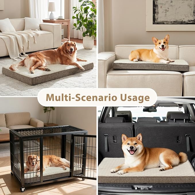 JOEJOY Orthopedic Dog Bed for Extra Large Dogs, Washable Dog Crate Bed Large Sized with Removable Cover, Egg Memory Foam Big Pet Beds, Beige, 47"x29"